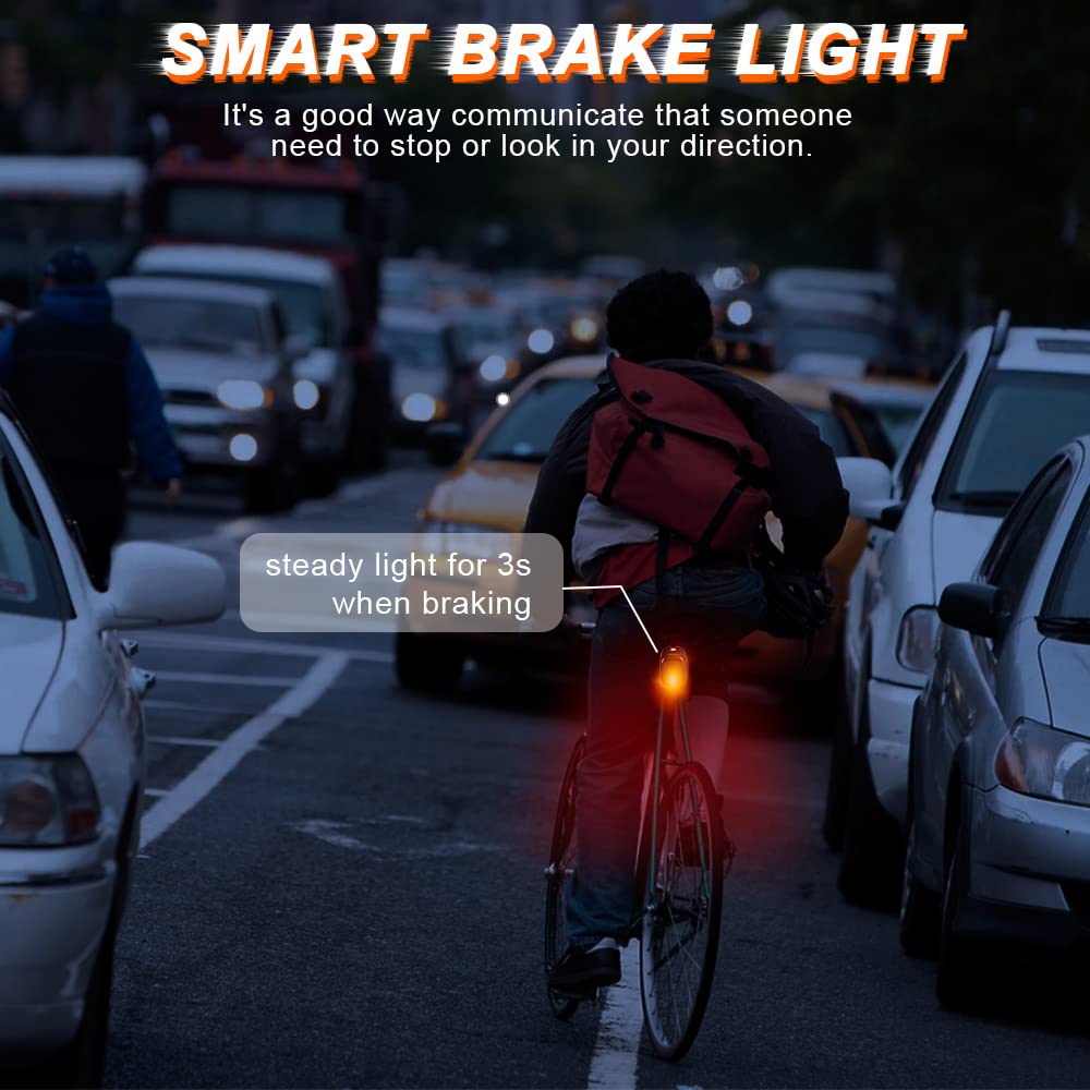 ONVIAN 2 Pack Smart Bike Tail Light with Turn Signals, Bike Alarm with Wireless Control Remote, USB Rechargeable Rear Bike Light, IP65 Waterproof Auto ON/Off Bicycle Lights for Night Riding