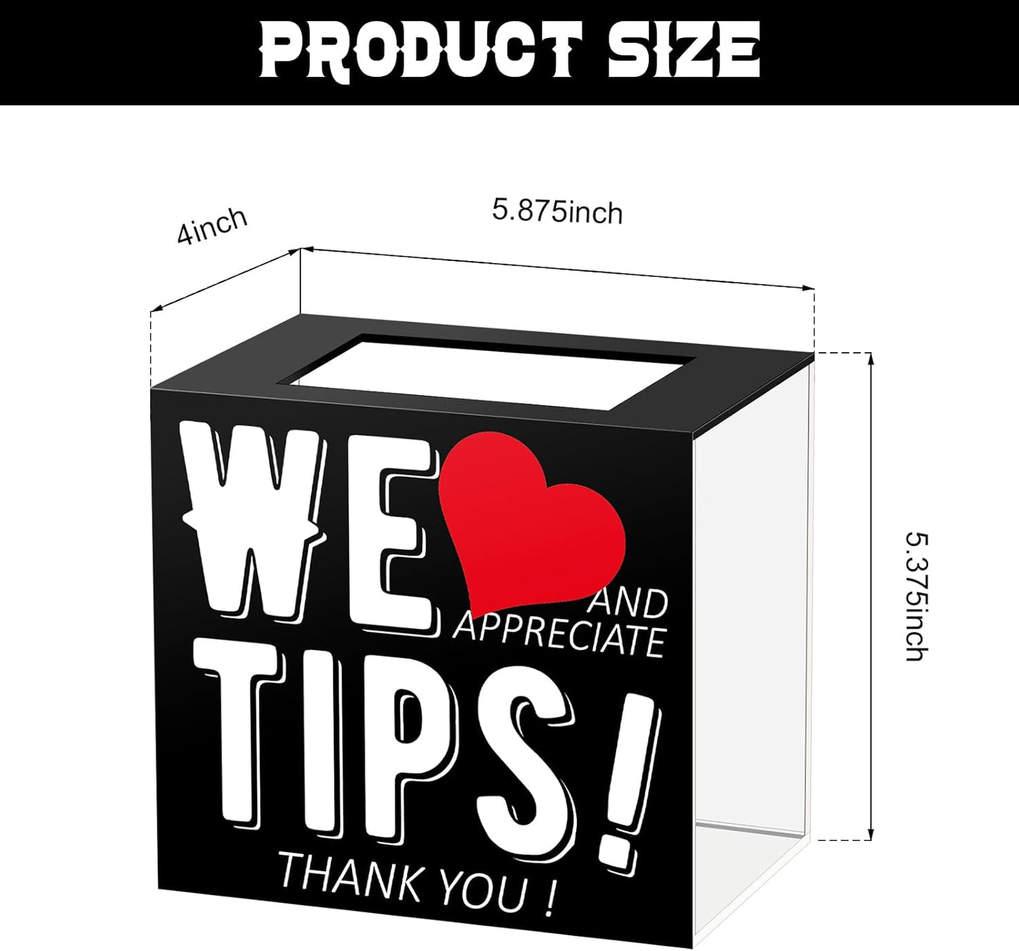 Acrylic Tip Jar for Bartender Bars 6 x 4 x 5 Inch Tip Collection Box Donation Suggestion Box Money Storage Container for Restaurants Musicians Driver