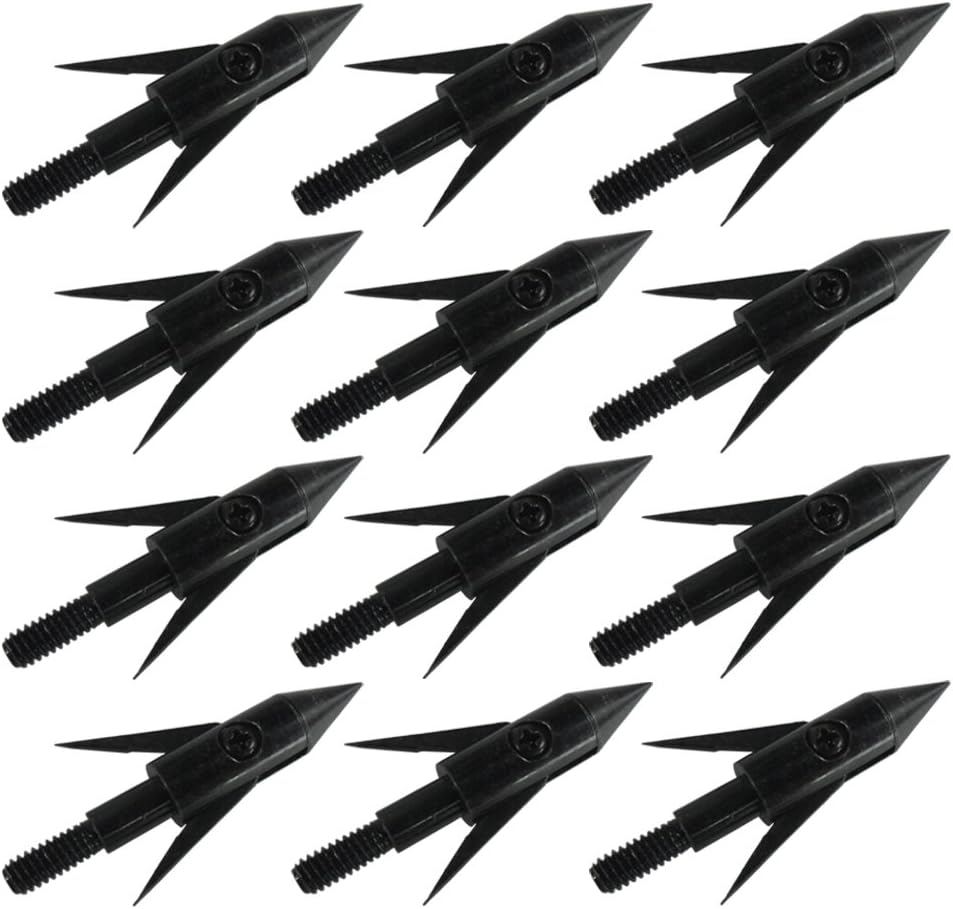 12Pcs Fishing Arrowheads Screw-on Points 150 Grain Black Bowfishing Screw Tips Broadheads for Fishing Arrow Compound Bow, Crossbow and Recurve Bow