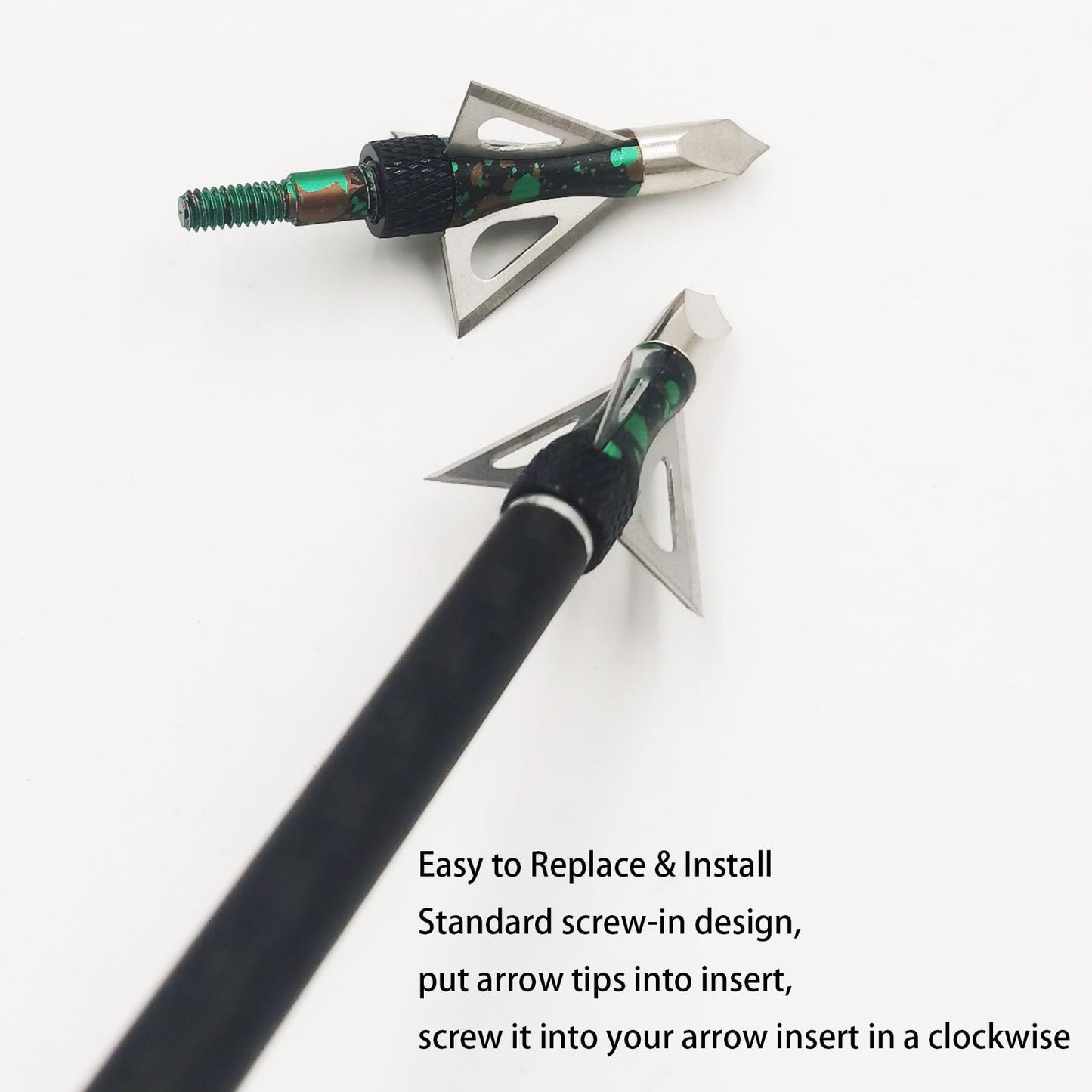 Flying Swifts Hunting Broadheads 3 Blades Archery Broadheads 100or125 Grain 12PK Screw-in Arrow Heads Arrow Tips Compatible with Traditional Bows and Compound Bow Archery Hunting (Camouflage-ZZ)