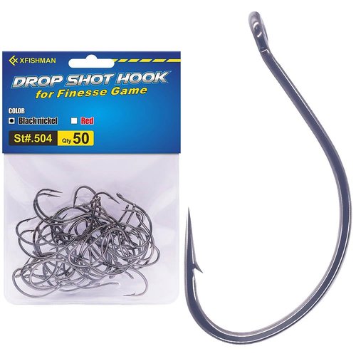 XFISHMAN Drop-Shot-Hooks-for-Bass-Fishing-Split-Shot-Dropshot-Hook-50 Pack (Black, #2)
