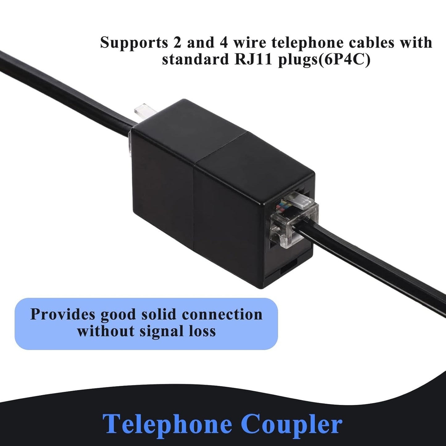 Phone Cord 15FT, Landline Telephone Cable with RJ11 Plug, Includes Telephone Inline Coupler RJ11 Splitter and 10pcs Cable Clips(White)