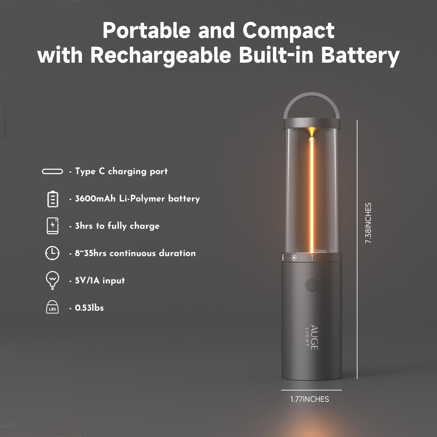 AUGE LIGHT 4-in 1 Portable Camping Lantern Rechargeable Camping Lights LED Flashlight with Hidden Hook SOS Mode Ultra-Long Life 35H Ambient Tent Lights for Household Essentials,Hiking,Camp,Outdoor