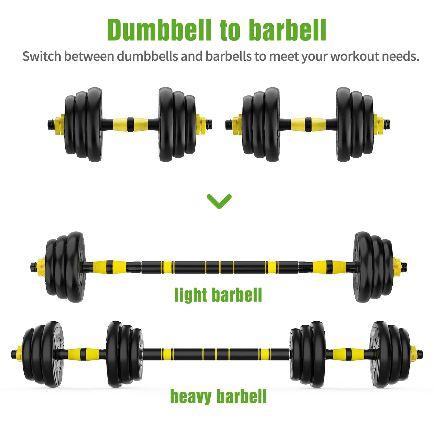 Adjustable Dumbbell Set, 44/66 lb Free Weight Dumbbell Barbell Set with Connectors, Converts to Barbell, for Home Gym Exercise, Women's and Men's Fitness Gear (44, Pounds)