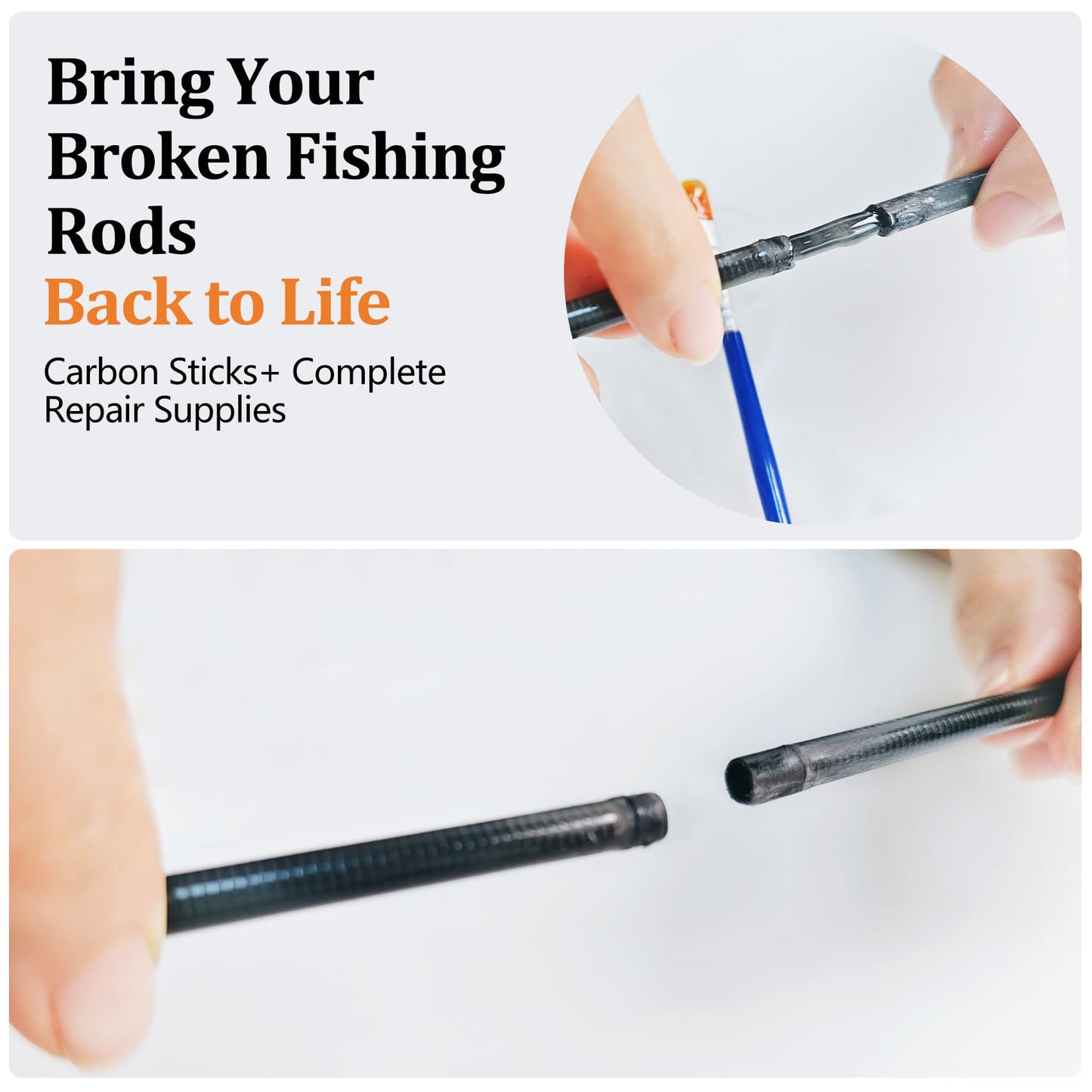 Aventik Fishing Rod Repair Kit Complete with Glue and Tip Replacement, Carbon Fiber Stick Tip Repair Kit for Broken Fishing Pole Maintenance,Rod Building Supplies Epoxy Finish