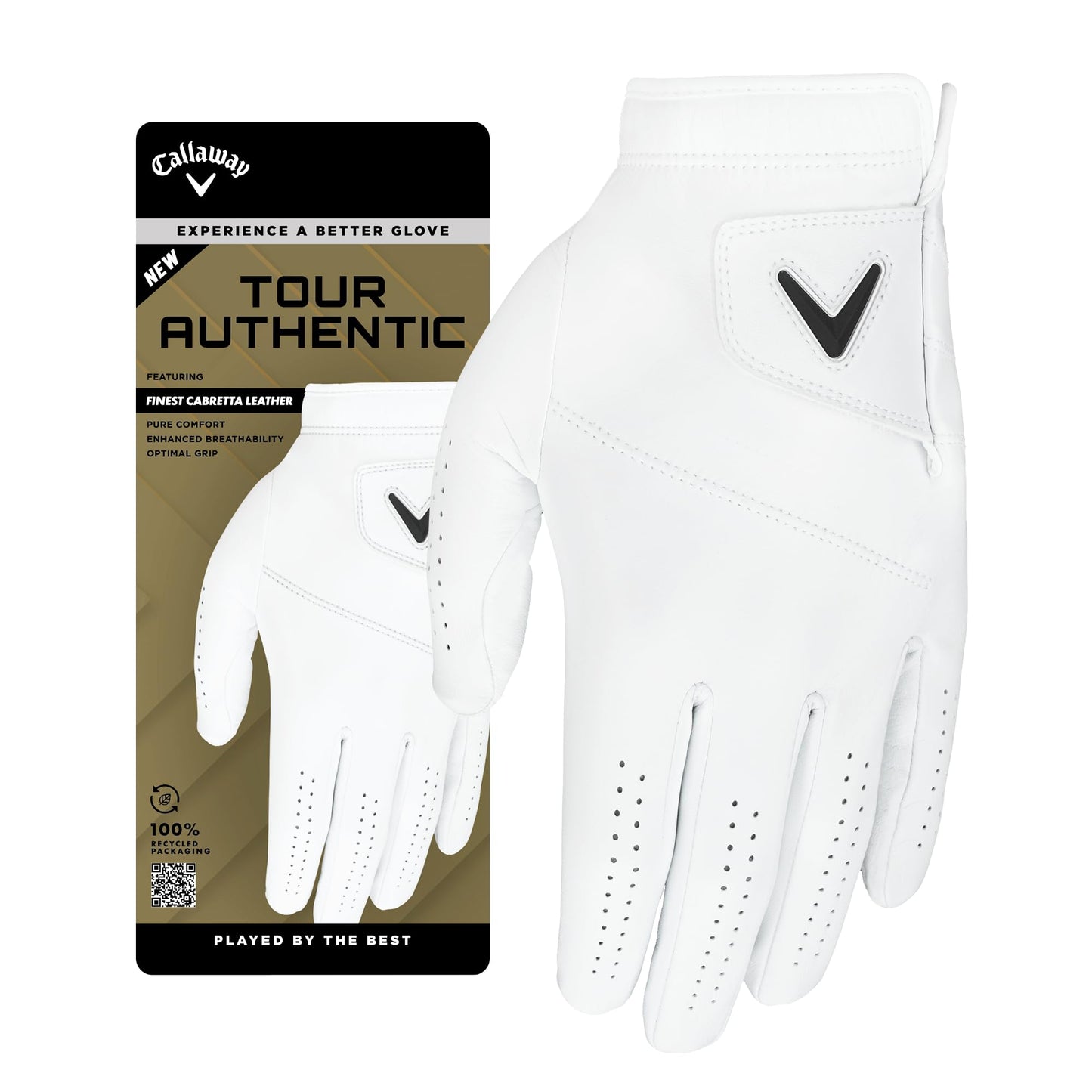 Callaway Golf Tour Authentic Glove (Standard, Large, White, Worn on Left Hand)