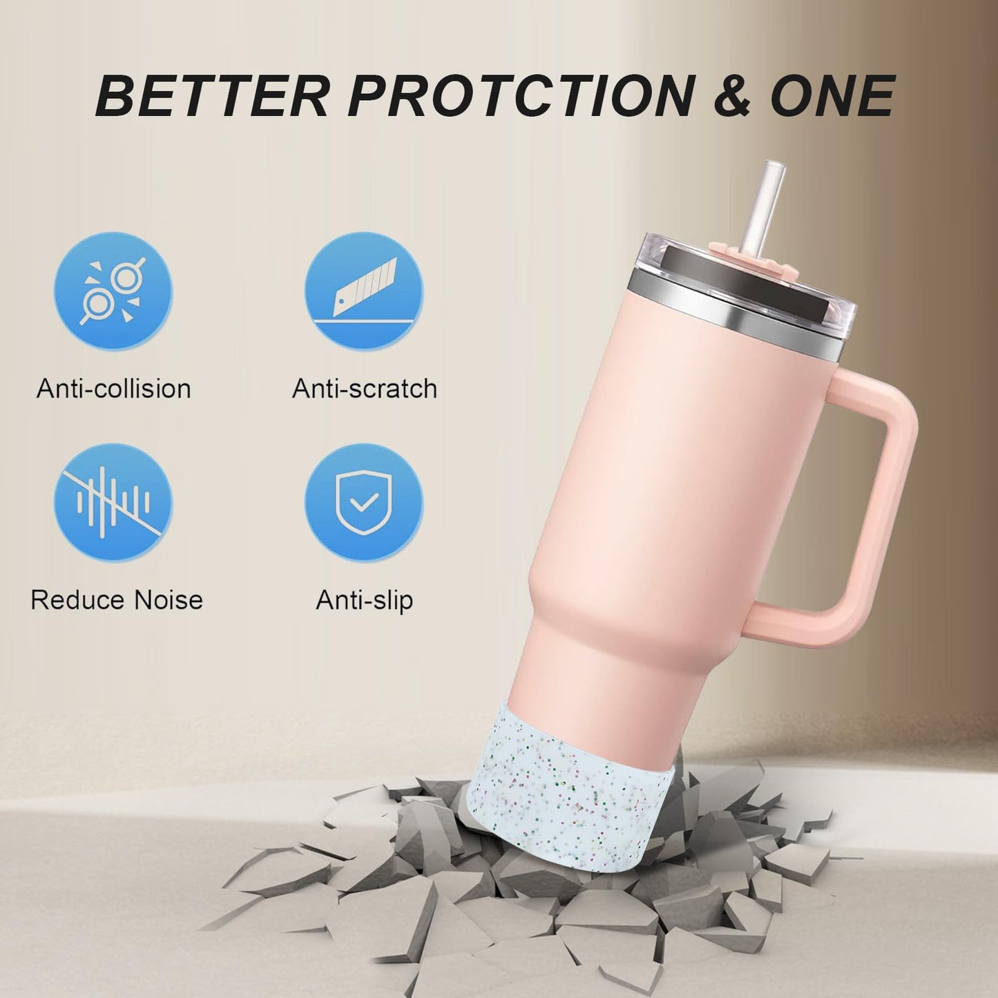 GENLEAS 2 PCS Protective Glitter Silicone Boot or Stanley Tumbler 20oz-40oz, for Hydro Flask Water Bottle 12oz-24oz, Anti-Slip Sleeve for Bottles with 2.88-2.97in Bottom