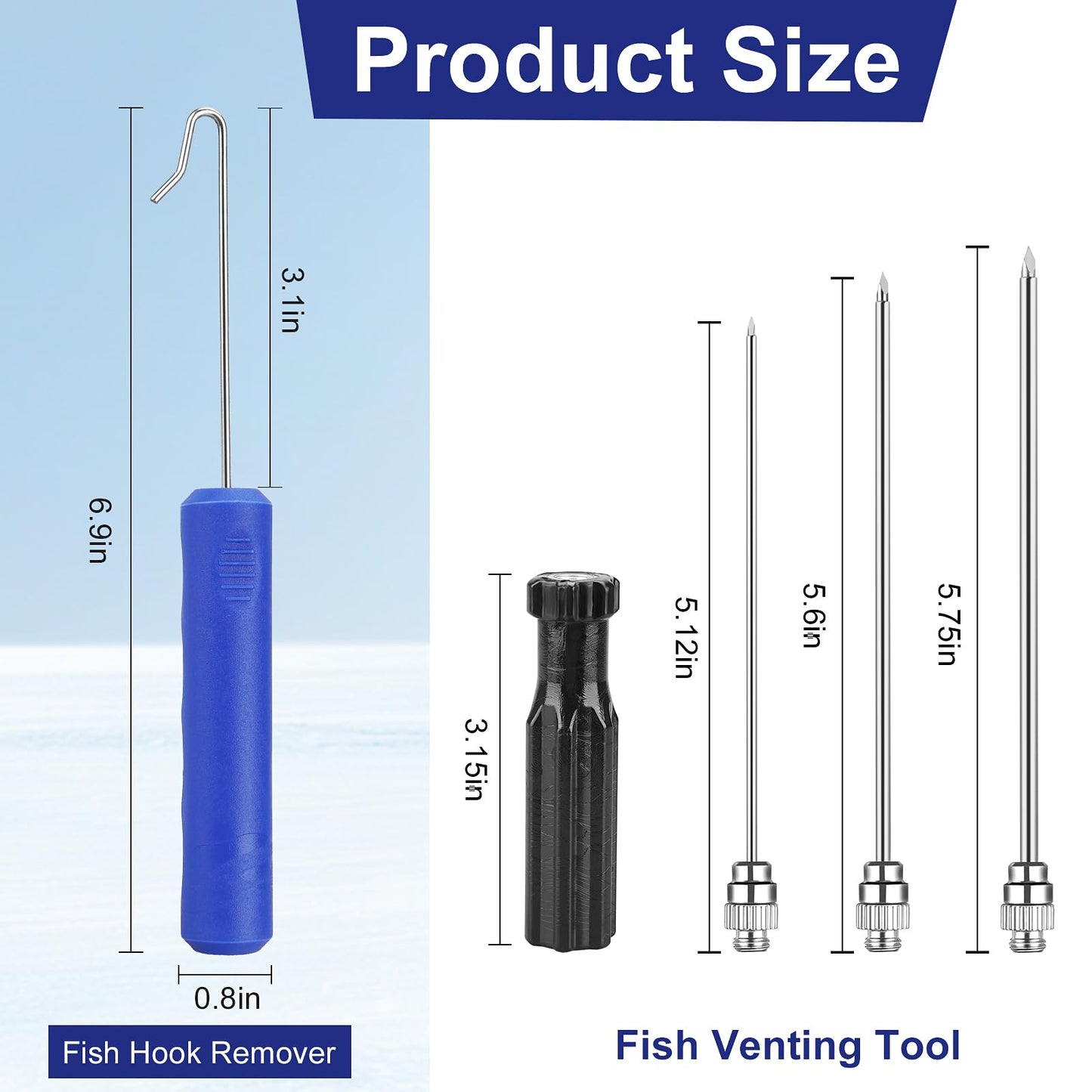Fish Venting Tool with 1 Fish Hook Removers and 3 Stainless Steel Various Size Venting Needle, Fish Remover Tool for Saltwater and Freshwater Fishing Tools