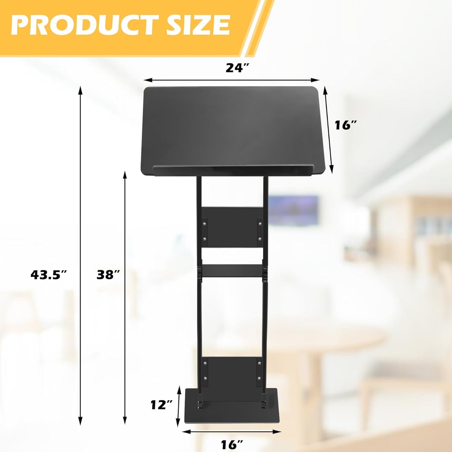Podium Stand, Lecterns & Podiums, Acrylic Adjustable Angles with Metal Base, Podium for Church, Weddings, Classroom, Speech, 24" L x 16" W x 43.5" H (Clear)