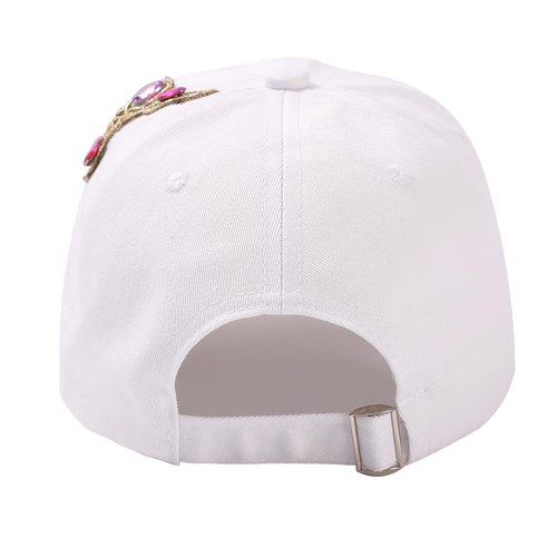 Women Rhinestone Baseball Cap Bejeweled Bling Cap Distressed Denim Sun Hat Adjustable (D-White)