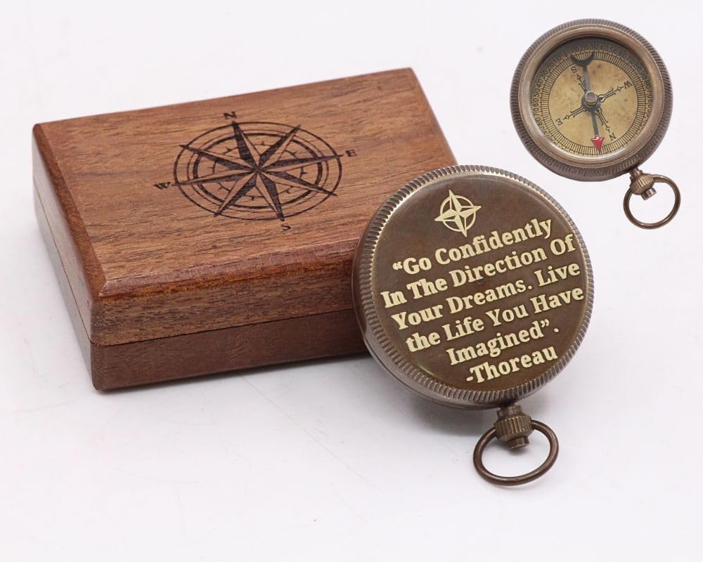 RII Solid Brass Engraved Compass Gifts with Poet Quotes, Perfect for Graduation, Birthdays, Father-Son Bonding, Baptism Celebrations