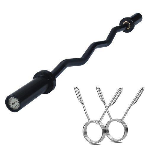 MAYCAN Olympic Barbell Curl Bar,4FT Bearing Barbell Bar Comes with Two Spring Collars Suitable for Weightlifting, Hip Thrusts, Squats and Lunges