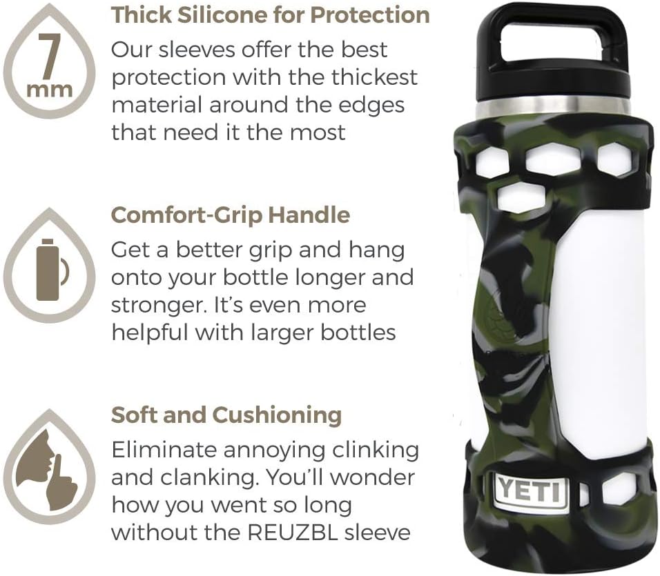 REUZBL Bottle Bumper Silicone Boot Sleeve Protector Accessories with Handle for 26 oz & 36 oz Stainless Steel Water Bottles
