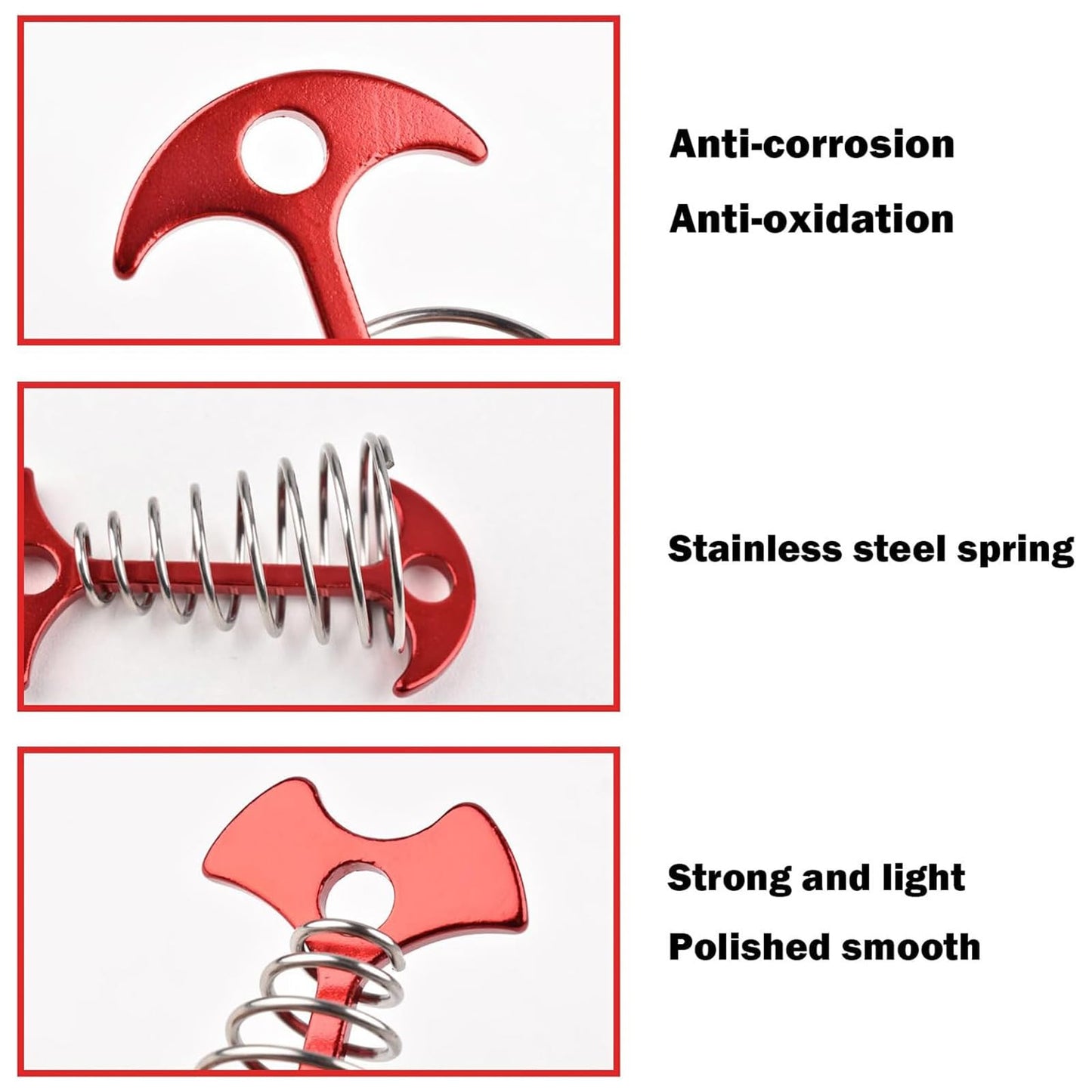 JINGIHE 5 PCS Fishbone Deck Anchor Pegs, Red Deck Furniture Anchors, Deck peg with Spring Buckle, 2.9 Inch x 1.4 Inch Adjustable Anchor Deck pegs, Tent Decks Anchors for Camping Hiking Supplies