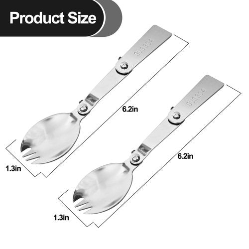 Replacement Foldable Spoon and Fork Set Compatible with Thermos Funtainer 16oz Food Jar, Stainless Steel Spoon Salad Spork Portable Outdoors, Dishwasher Safe
