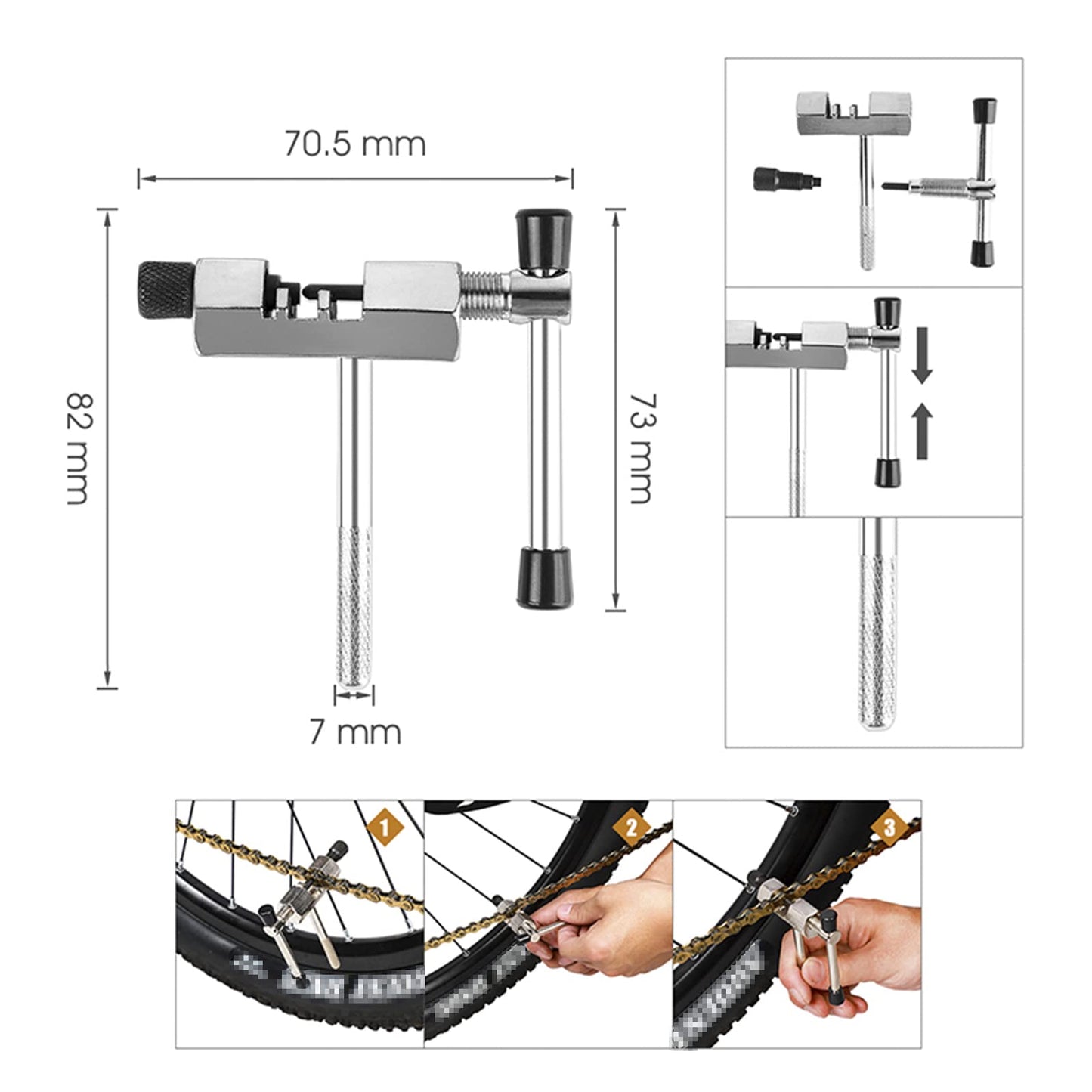 6pcs Bike Repair Tool Kit Multi-Function Mountain Bicycle Bike Repair Tool Kits 3-in-1 Cassette Remover/Wrench Crank Puller/Extractor Chain Breaker/Spoke Wrench/Freewheel Remover/Bottom Bracket