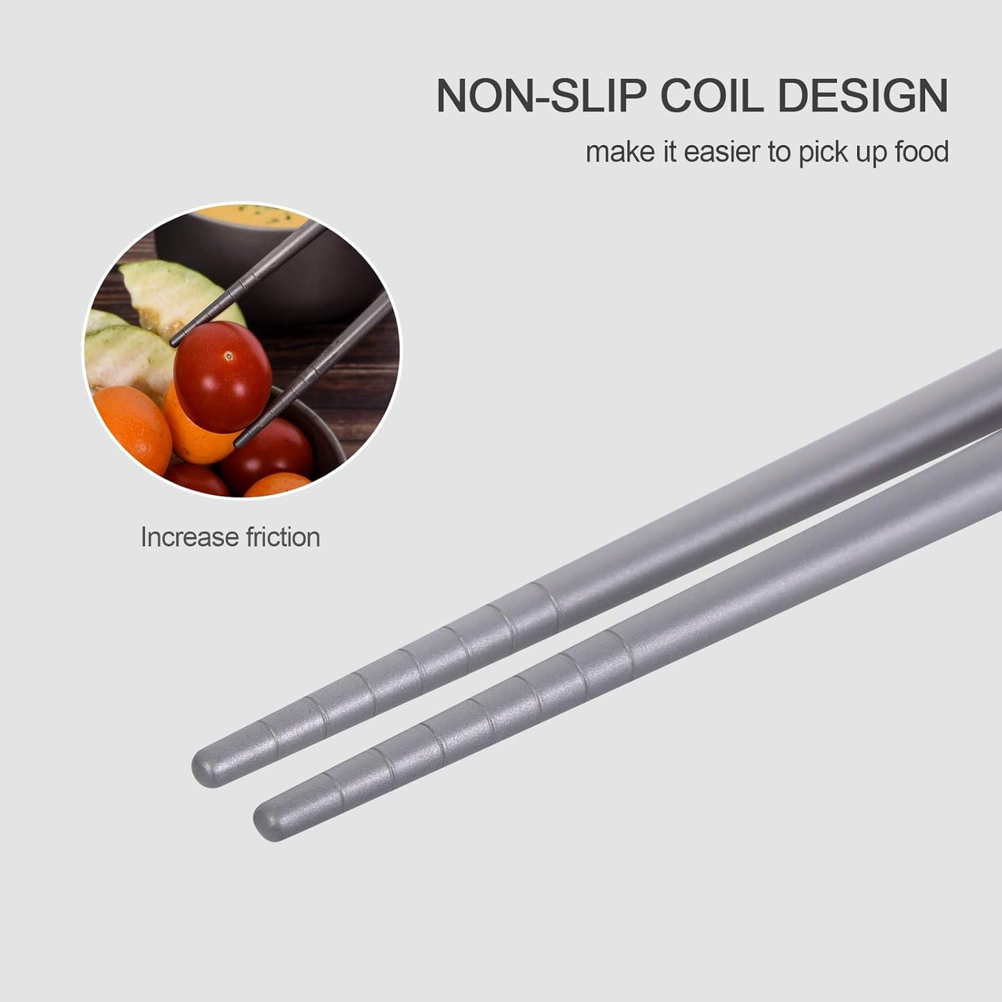 iBasingo Titanium Chopsticks Square Ultralight (15g) Skidproof Chinese Chopsticks for Camping, Travel & Home Use, Reusable Metal Utensil Durable Outdoor Cutlery (1 Pair Ti1001T)