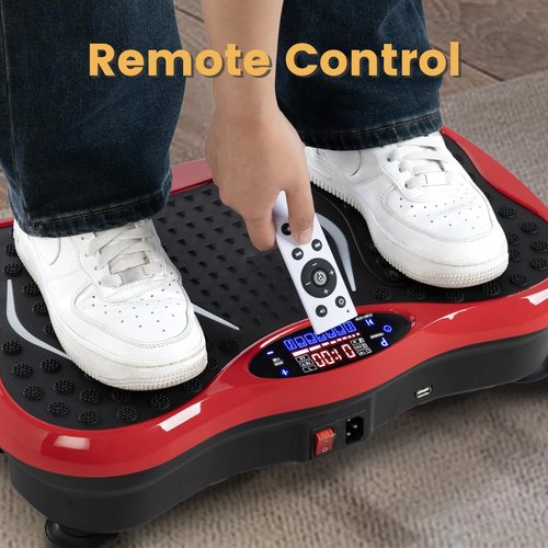 Vibration Plate Exercise Machine for Whole Body Workout - Home Fitness Vibrating Platform with Resistance Bands - Improve Circulation, Muscle Tone & Bone Density - Supports Up to 330 lbs（Red）