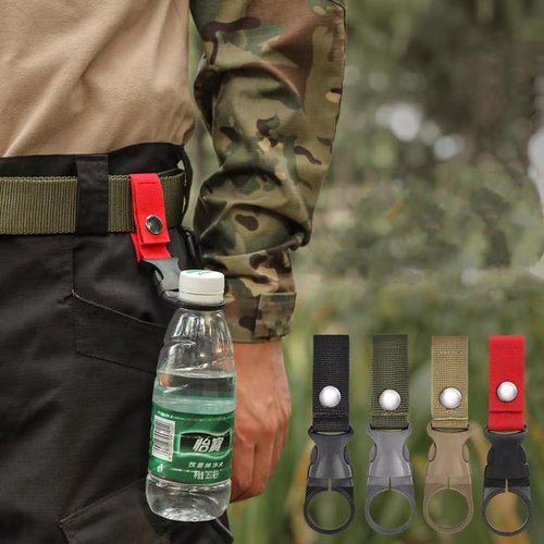 ONLYmiu miu 4-Piece Set Of Hanging Bottle Buckle Clip Carabiner,Portable Mineral Water Bottle Ring Holder Keychain Belt Webbing Strap for Outdoor Camping Hiking Traveling