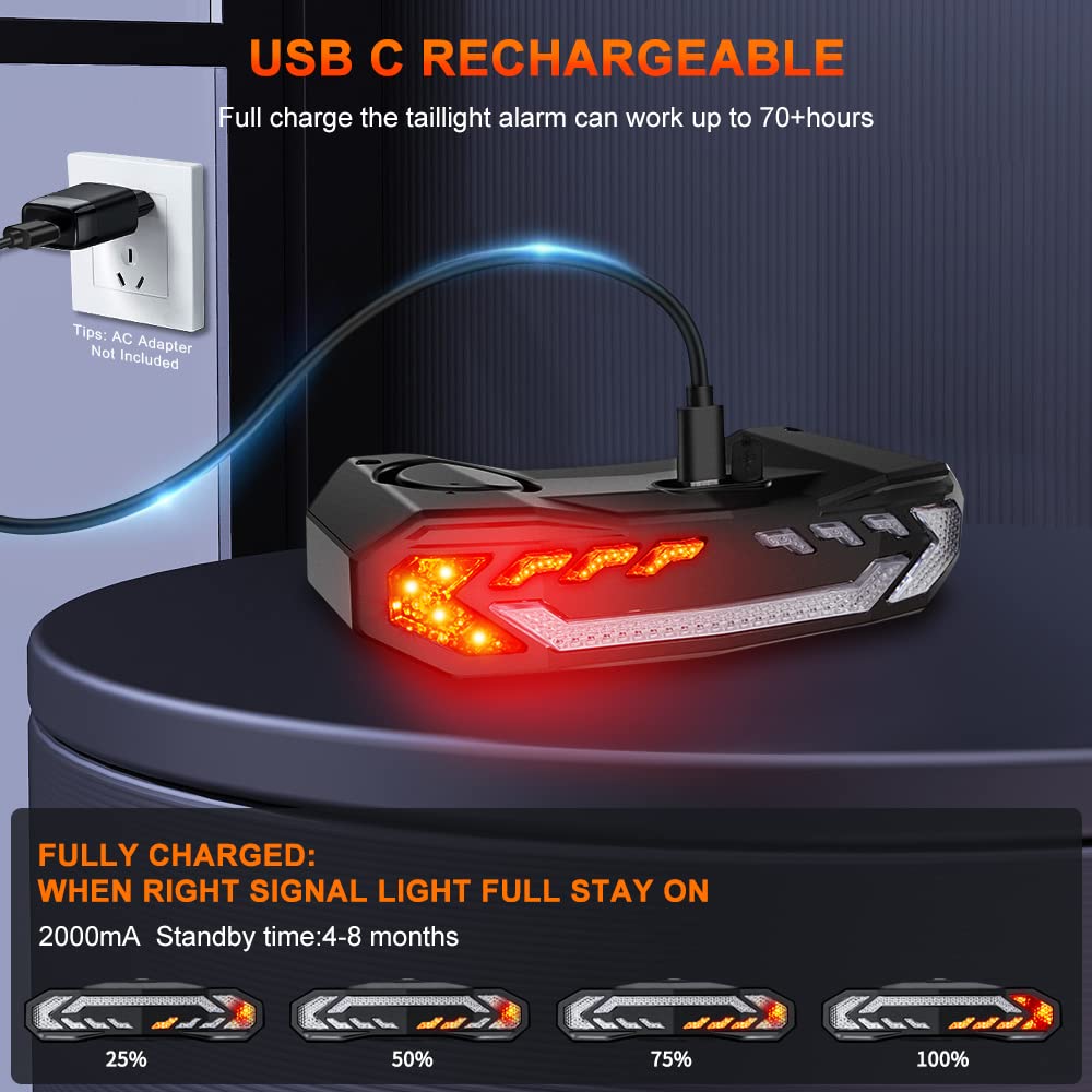 ONVIAN 2 Pack Smart Bike Tail Light with Turn Signals, Bike Alarm with Wireless Control Remote, USB Rechargeable Rear Bike Light, IP65 Waterproof Auto ON/Off Bicycle Lights for Night Riding