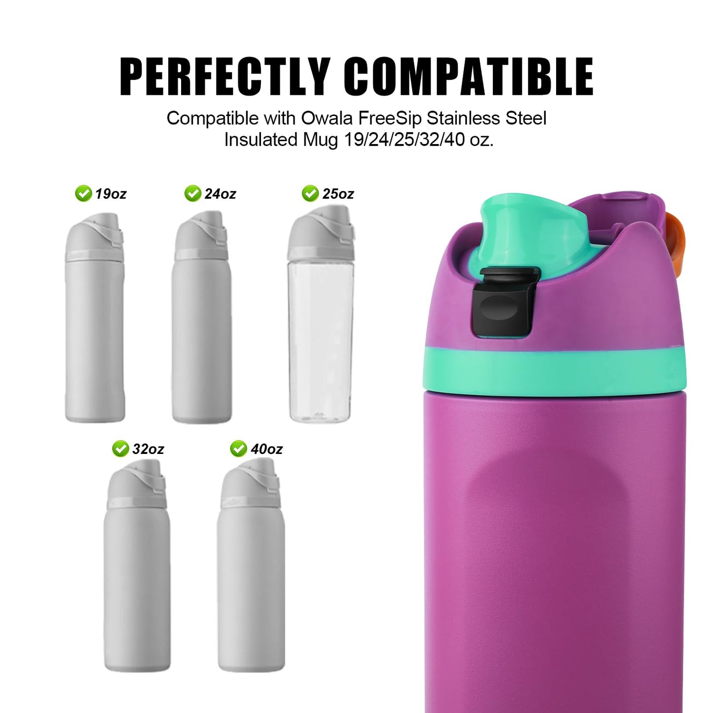 2pcs Replacement Button Compatible with Owala FreeSip 24oz 32oz, BPA-Free Water Bottle Lid Mouth Push Switch Top Cap Seal Stopper Cover Plug Parts for Owala 19/24/32/40oz Accessories, Black