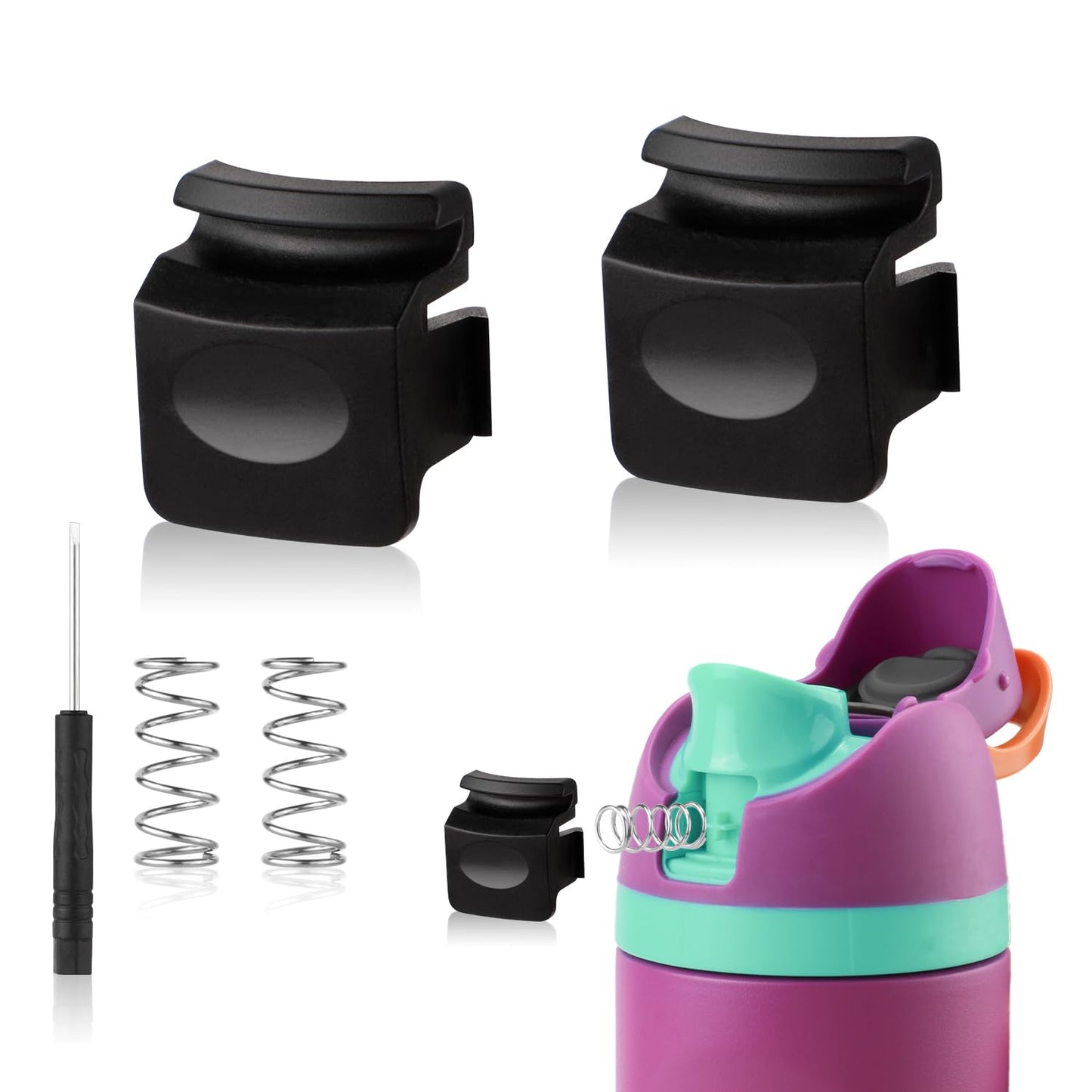 2pcs Replacement Button Compatible with Owala FreeSip 24oz 32oz, BPA-Free Water Bottle Lid Mouth Push Switch Top Cap Seal Stopper Cover Plug Parts for Owala 19/24/32/40oz Accessories, Black