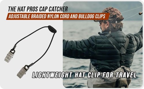 The Hat Pros Lightweight Cap Catcher | Adjustable 10" Braided Nylon Hat Retention Cord w/Bulldog Clips & Rubber Bead, Durable, Travel-Friendly Design