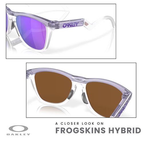 OAKLEY Frogskins Hybrid OO9289 928901 55MM Matte lilac/prizm clear/Prizm Violet Round Sunglasses for Men for Women+ Bundle Accessory Leash Kit, Microfiber Pouch