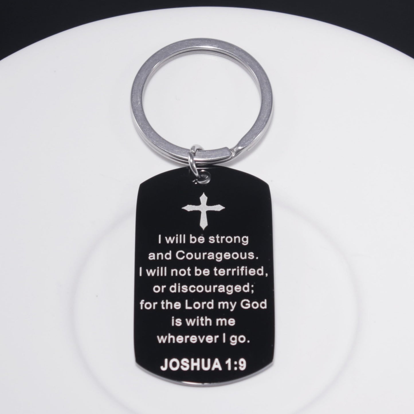 MRSLYFQH Patron Saints Catholic Keychain,Christian Bible Verse Religious Scripture Dog Tag Gifts, Communion,Baptism,Confirmation Stainless Key Chain (St.Michael+Joshua 1:9)