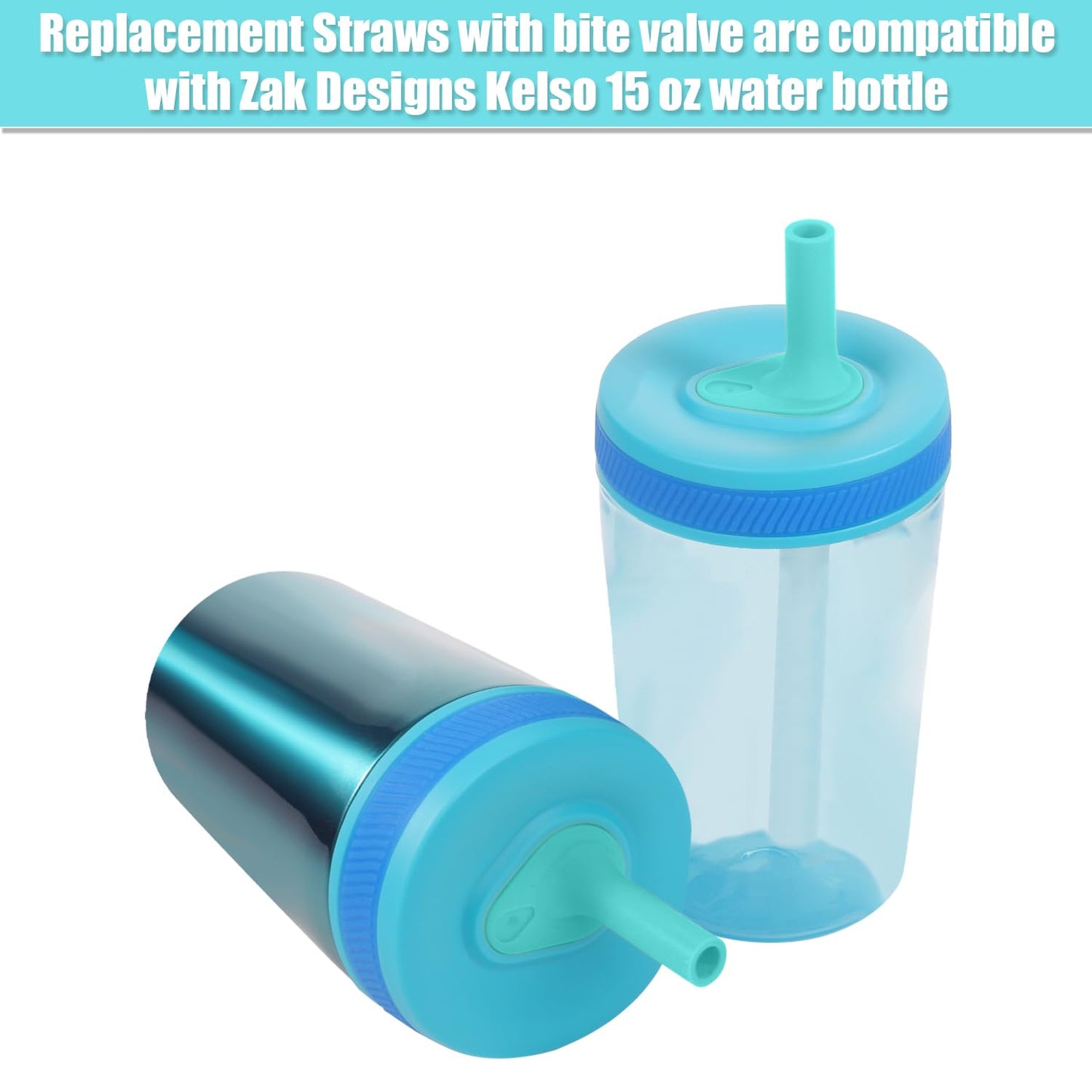 4pcs Replacement Straws with Bite Valve for Zak Designs Kelso 15 oz, with 1 Cleaning Brush Reusable Kids Cup Replacement Straws Accessory for Zak, BPA-Free (Light Blue + Pink)