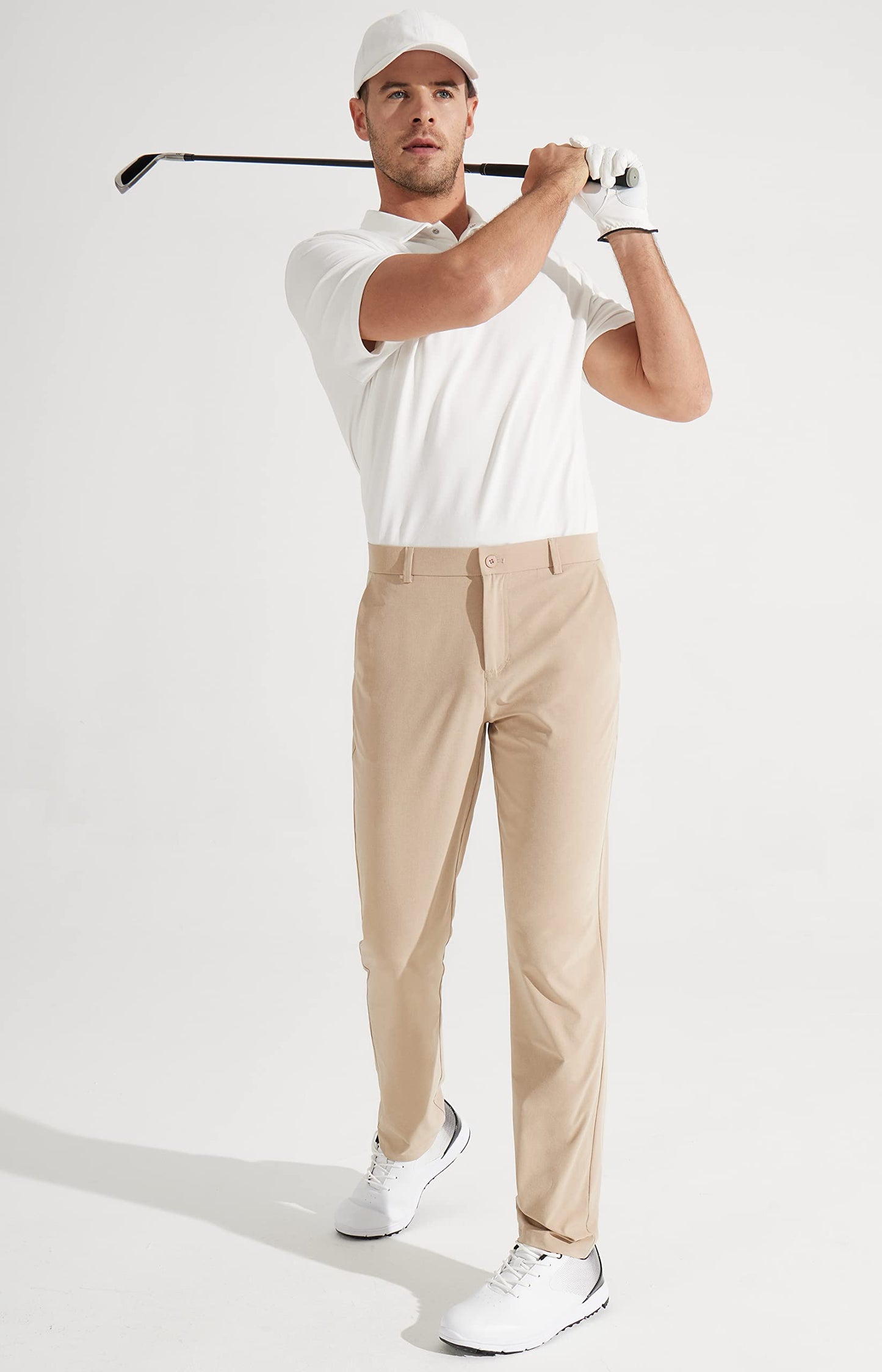 Libin Mens Golf Pants Classic Fit Stretch Work Dress Pants 32" Quick Dry Lightweight Business Casual Trousers Comfort Water Resistant, Khaki, 34W x 32L