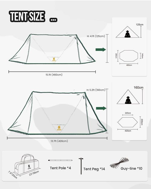 ROC Shield Canvas Hot Tent, Fire-Retardant Bushcraft Shelter with Tent Poles/Rain Cap