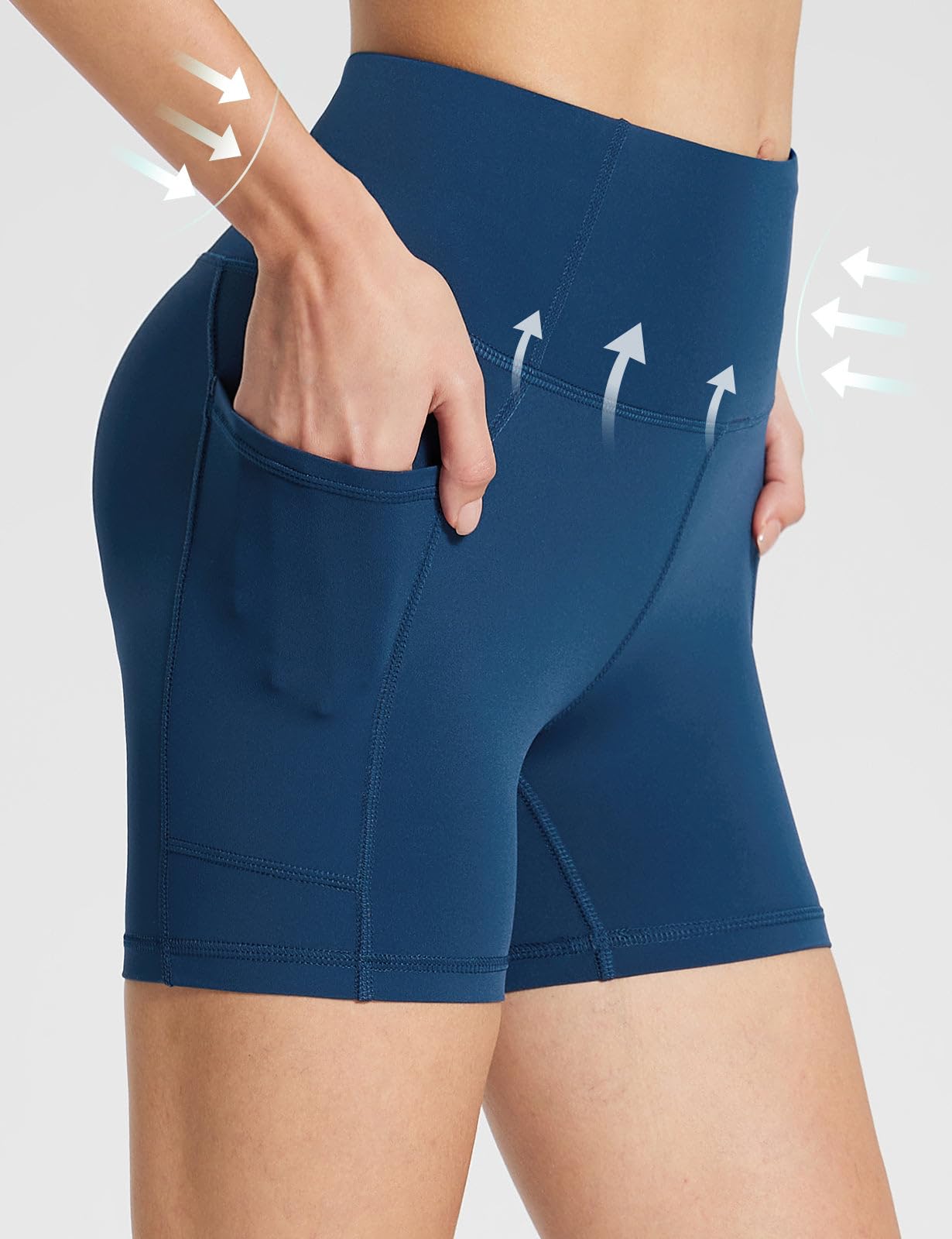 baleaf Womens Spandex Shorts 5" High Waisted Biker Workout Lycra Compression Shorts with Pockets Blue XXL