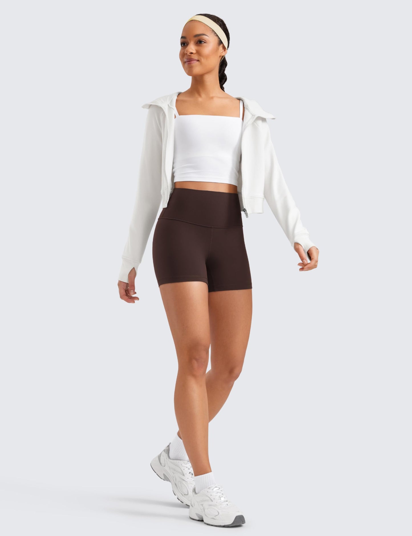 CRZ YOGA Butterluxe Biker Shorts 4'' - High Waisted Booty Workout Volleyball Yoga Womens Spandex Hot Fudge Brown Medium