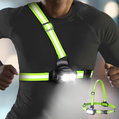 Viccux Running Lights for Runners with Reflective Straps, 500 LM 7 Modes & 45° Adjustable Running Light, IPX4 Waterproof Reflective Vest Safety Light for Night Walking Hiking Cycling, 3.5-20h Use Time