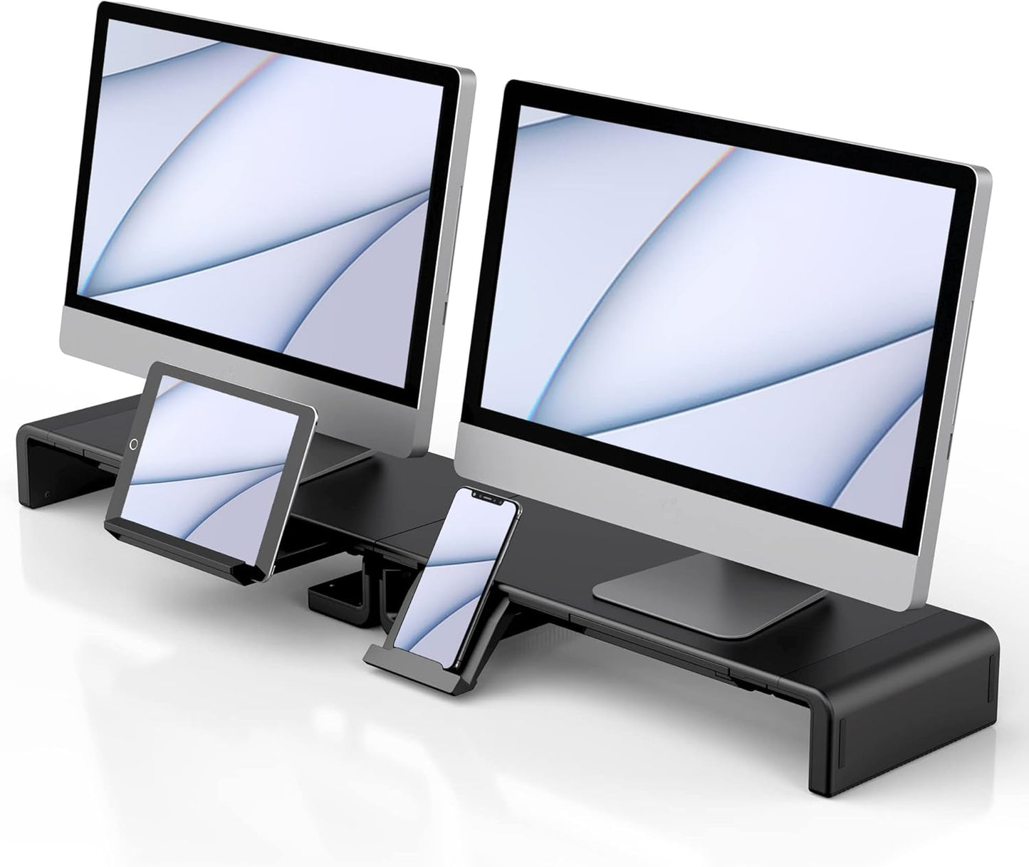 Monitor Stand Riser, Klearlook Foldable, Height Adjustable Computer Stand, Desk Shelf Riser with Storage Drawer &Tablet Phone Stand for Desktop, Laptop (White)