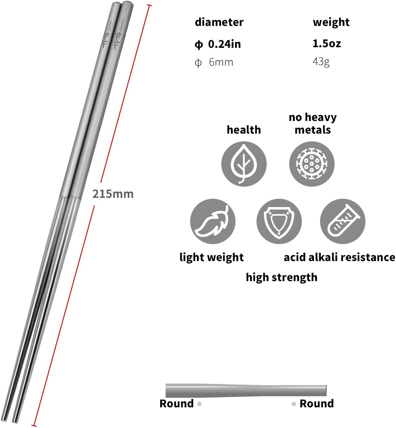TiTo Solid Titanium Chopsticks for Camping Picnic and Hiking Reusable Lightweight Outdoor Tableware 1 Pairs (6x160mm)