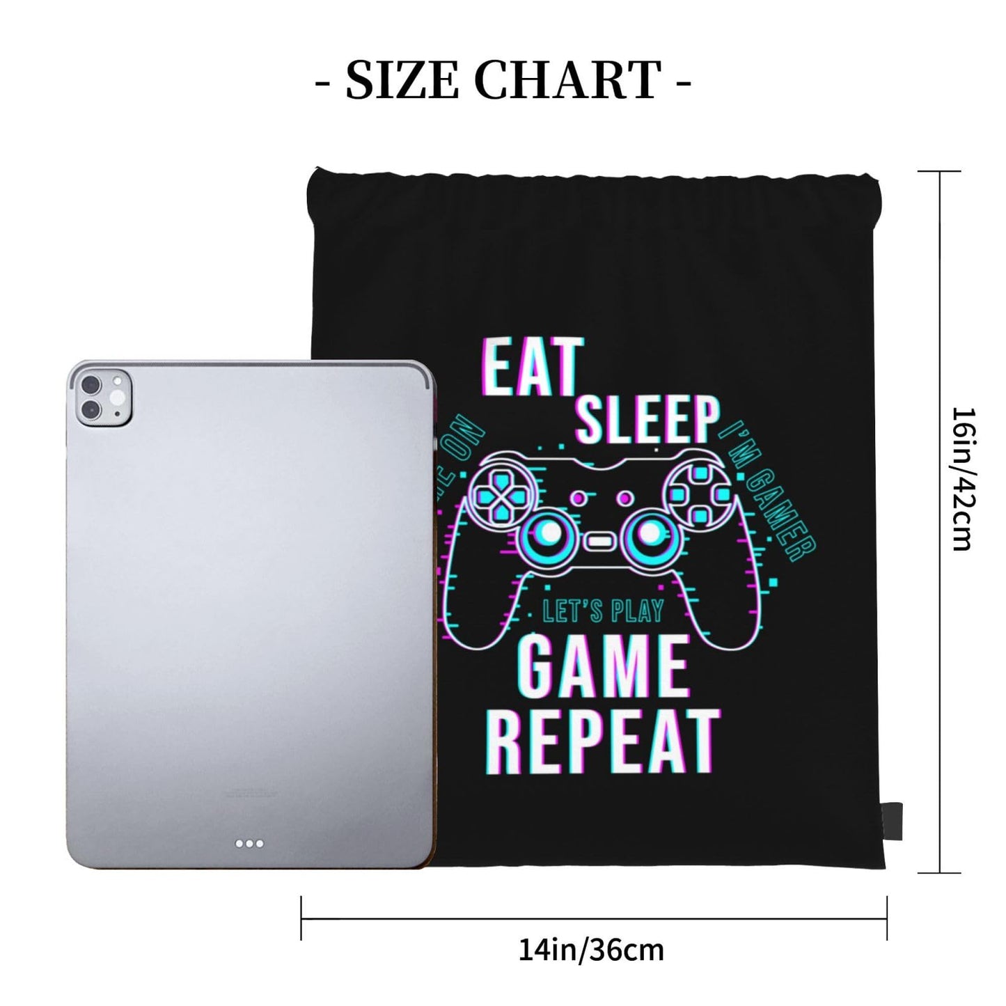 AIMASTZ Eat Sleep Game Repeat Unisex Drawstring Backpack Bag Sport Gym Swim Travel Sackpack