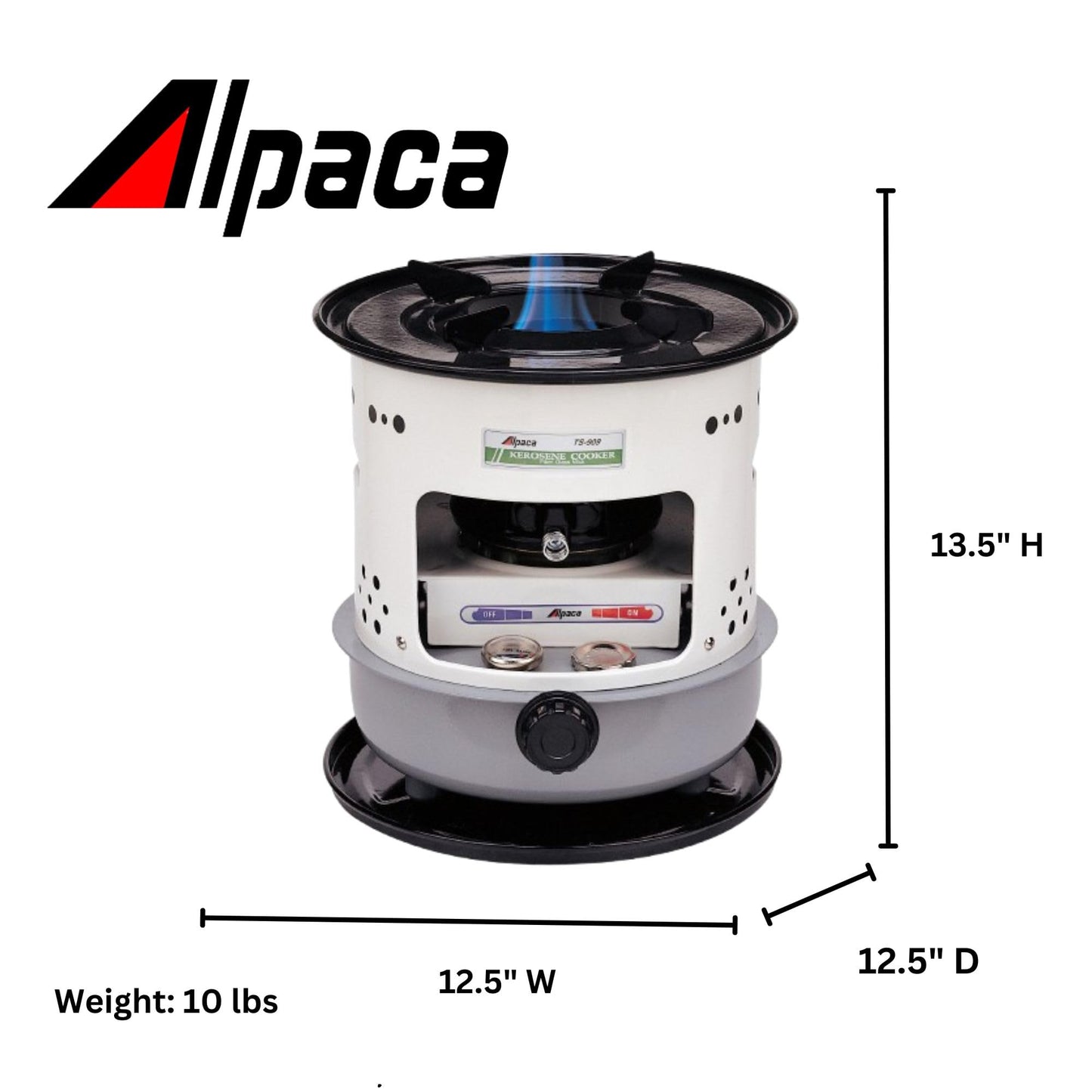 Alpaca Kerosene Cook Stove, 8,500 BTU, Steel Drip Tray, Carry Handles, Pot & Pan Supports - for Camping or Outdoor Cooking, Emergency Use