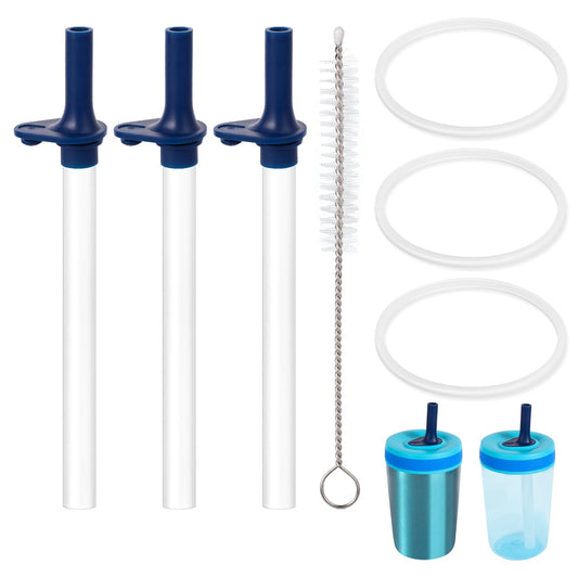 3pcs Replacement Straws with Bite Valve for Zak Designs Kelso Kids 15oz, BPA Free Reliable Straw Cup Accessories with Zak Designs and Reusable Gaskets Brush for Water Bottles (Deep Blue)