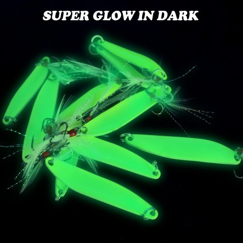FREGITO Fishing Lures,Fishing Spoons, Colorful Casting Fishing Spinner Hard Baits Tackle Single Hook for Trout Bass Salmon Freshwater Saltwater with Metal Hooks (10pcs Glow Color)
