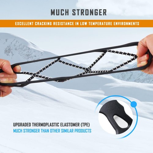 Ice Cleats for Walking on Ice Snow, Crampons Traction Grips Spikes for Shoes Boots, Anti-Slip Flexible Footwear Grippers for Climbing Hiking Fishing Outdoor Running with 2 Adjustable Straps