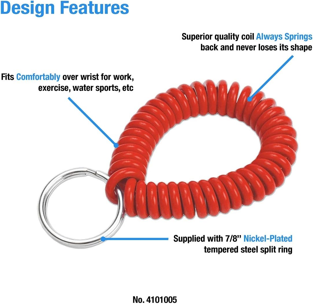 ucky Line 2” Spiral Wrist Coil with Steel Key Ring, Flexible Wrist Band Key Chain Bracelet, Stretches to 12”, Purple, 10 Pack (41065)