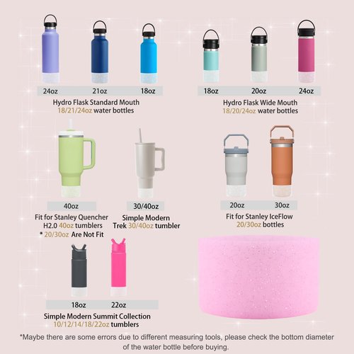 WORBSS Glitter Silicone Boot for Stanley Tumbler 20 30 40oz & Hydro Flask 18-24oz, 2.85-3.0 inch Anti Slip Bottom Cover Bumper Sleeve Accessories for Water Sport Bottles Personalized Identification