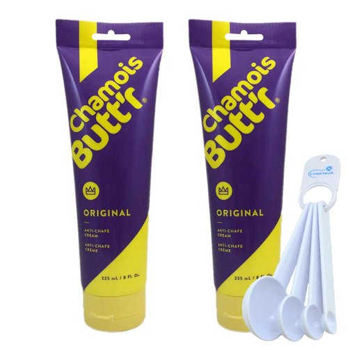 Chamois Butt'r 2 Pack Original Anti-Chafe Cream, Non-Greasy, Improve Comfort 8 oz Tube Bundle with Lumintrail Measuring Spoon Set