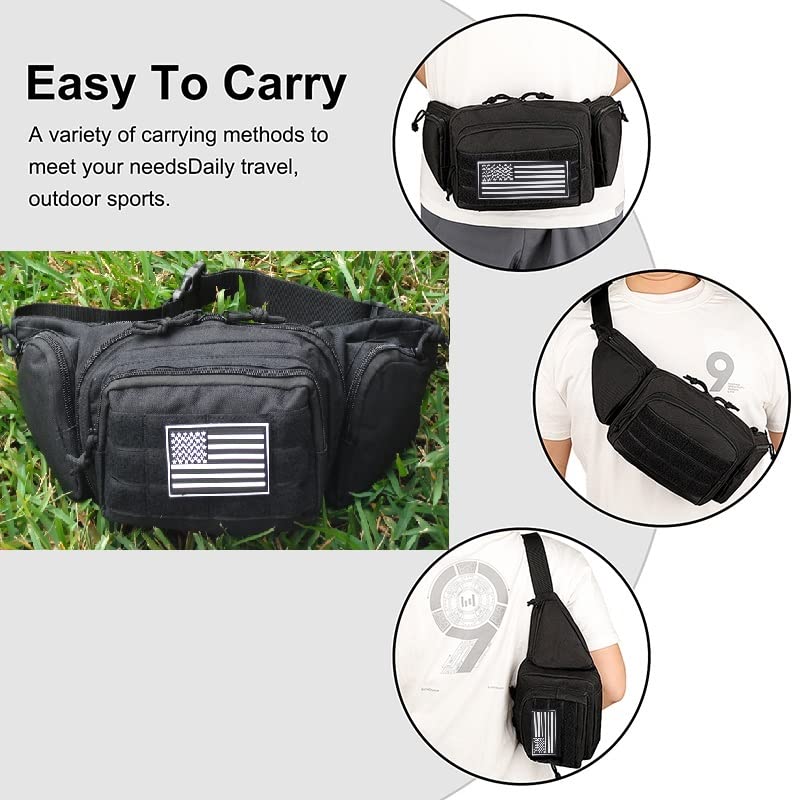 Galaxy Concealed Carry Pistol Waist Pouch - Tactical Fanny Pack Holster, Waist Gun Bag, Fits Handgun,1911 For Camping Hunting Hiking Fishing.. Molle With USA Flag Patch Black