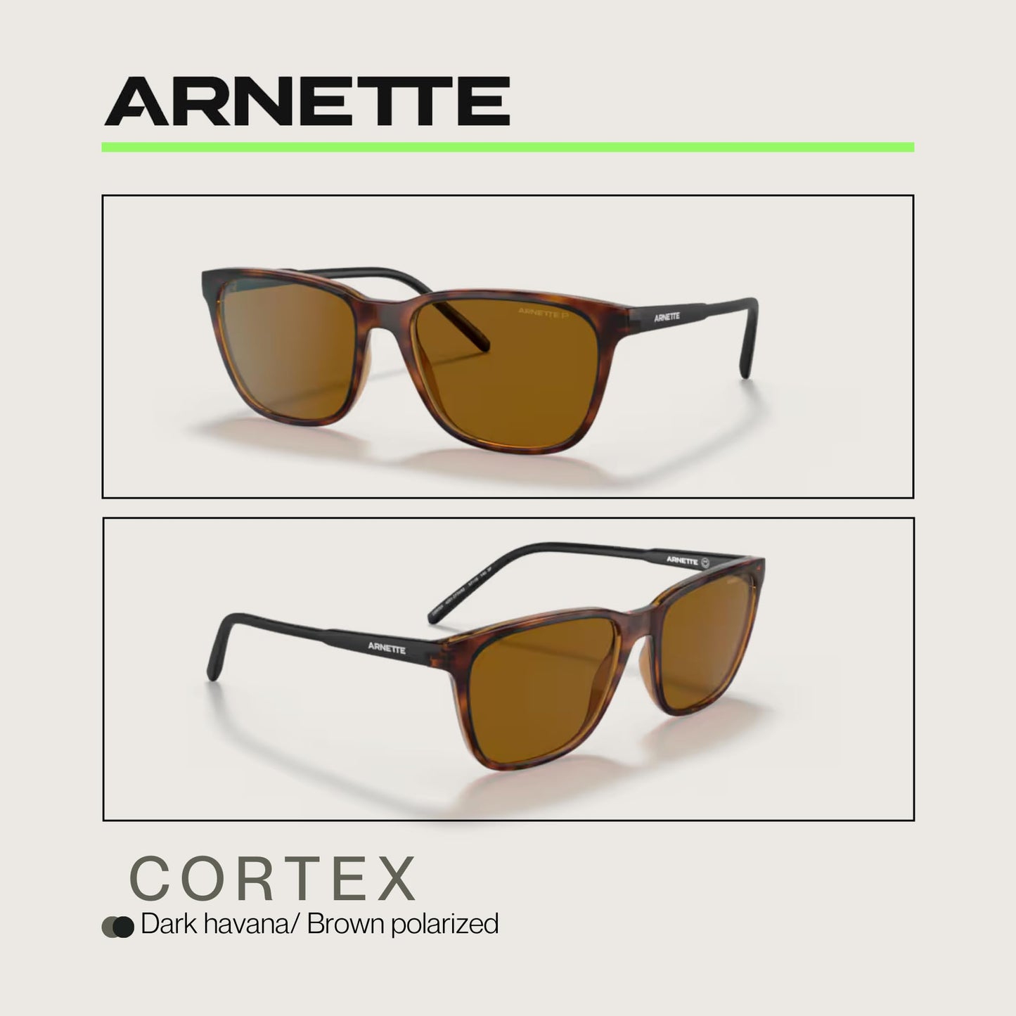 ARNETTE Cortex AN4291 277083 57MM Dark Havana/Brown Polarized Square Sunglasses for Men +BUNDLE with ACCESSORY EYEWEAR KIT
