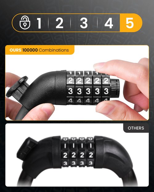 Everyfun Bike Lock Cable with Combination,High Security 5-Digit Resettable Combination Bicycle Lock Anti-Theft, Scooter Lock with Mounting Bracket for Bikes and Scooters(Black)