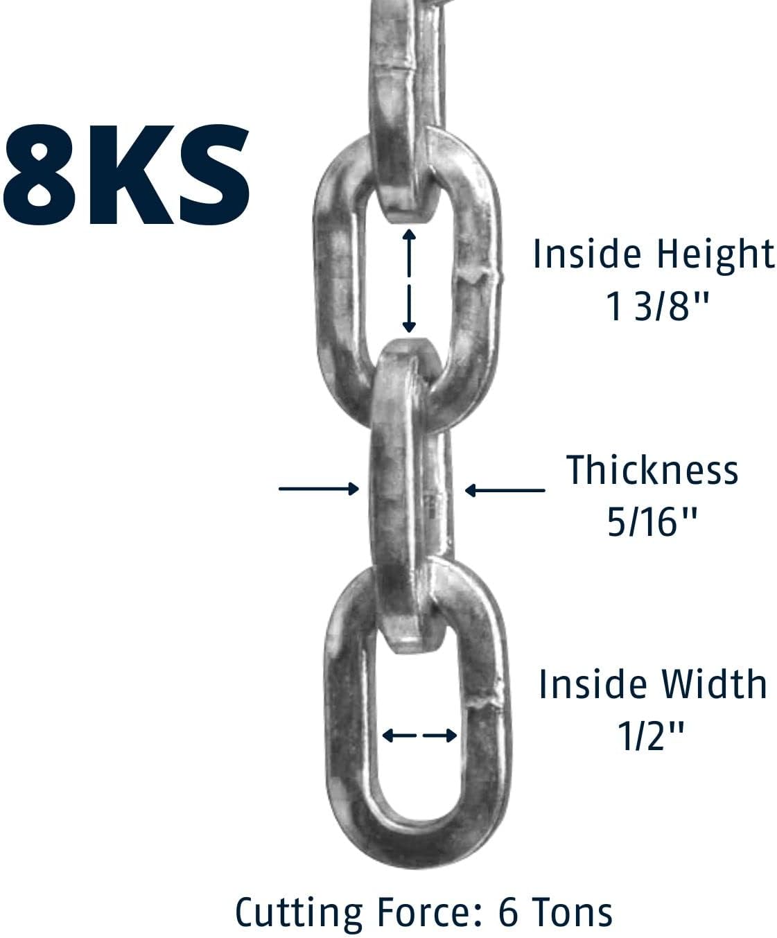 ABUS Hardened Steel 8KS 6 Foot x 5/16" Thick Square Security Chain for Bikes, Containers, Trailers, ATV's, Motorcycles and Personal/Industrial Property