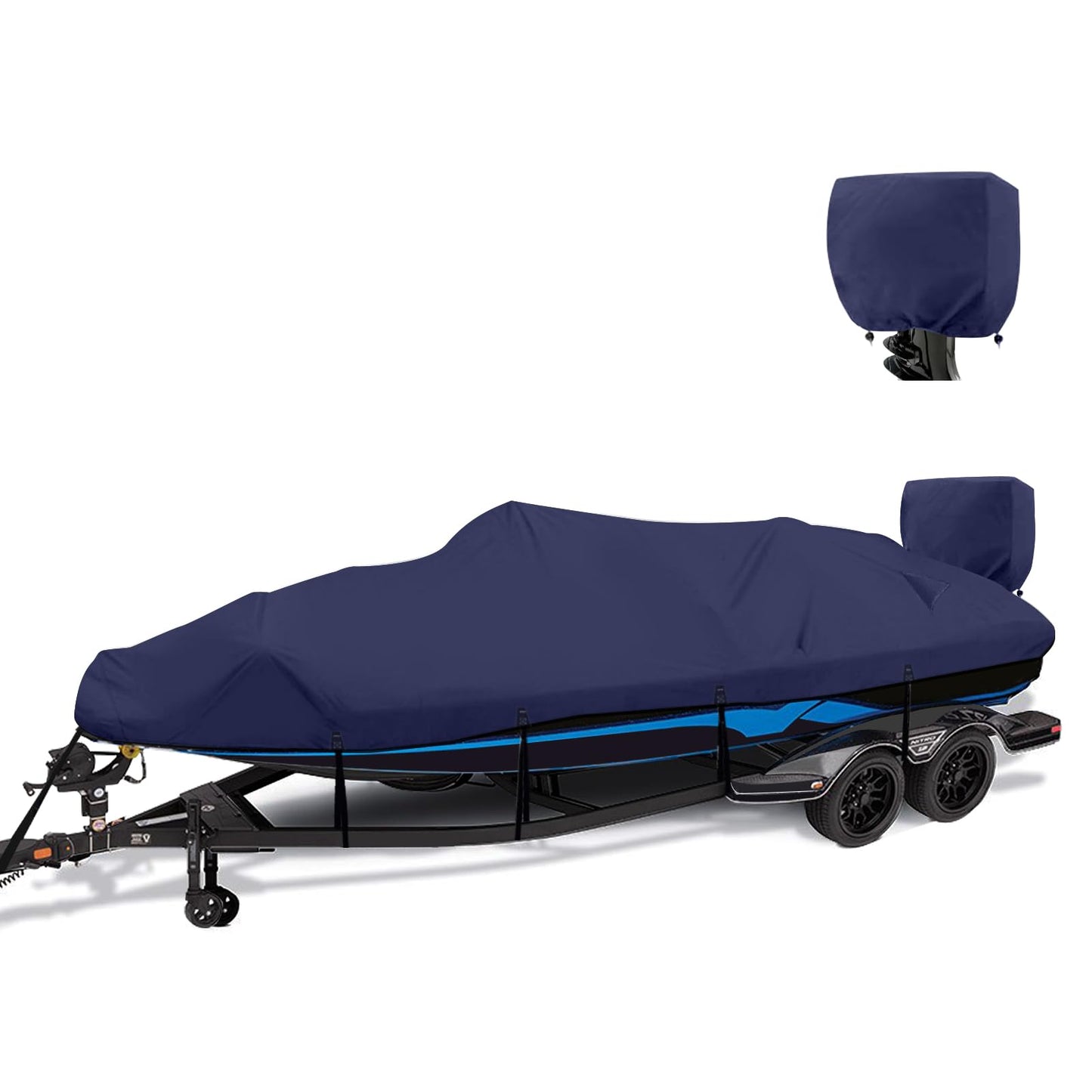 YimSting 1200D Waterproof Boat Cover - Fits 14' to 16' ft Bass, V-Hull, Tri-Hull, Fish & Ski, Runabout Bowrider Boats - Heavy Duty Canvas Navy Blue